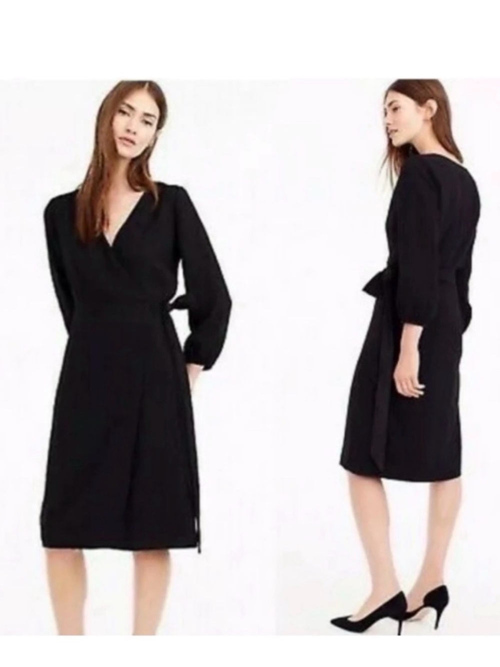 J Crew Classic Black Wrap Midi Dress - Sleek Women's Dress